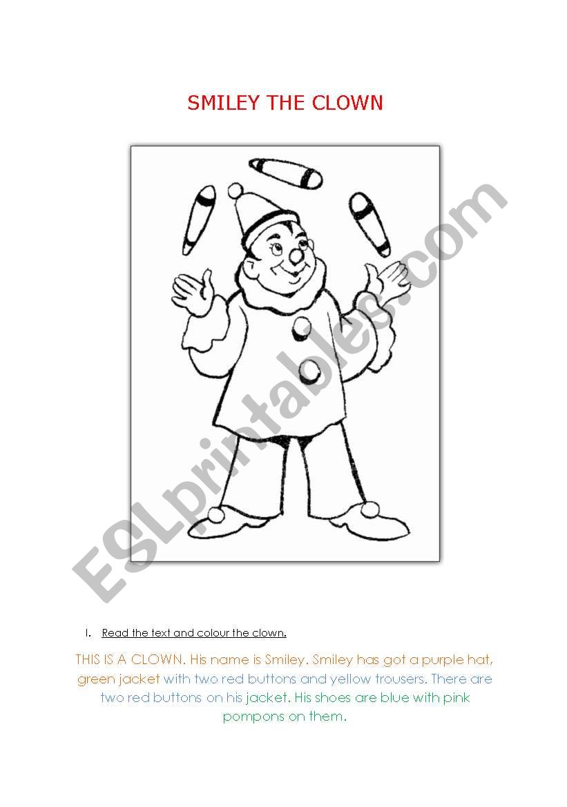 Smiley the clown worksheet