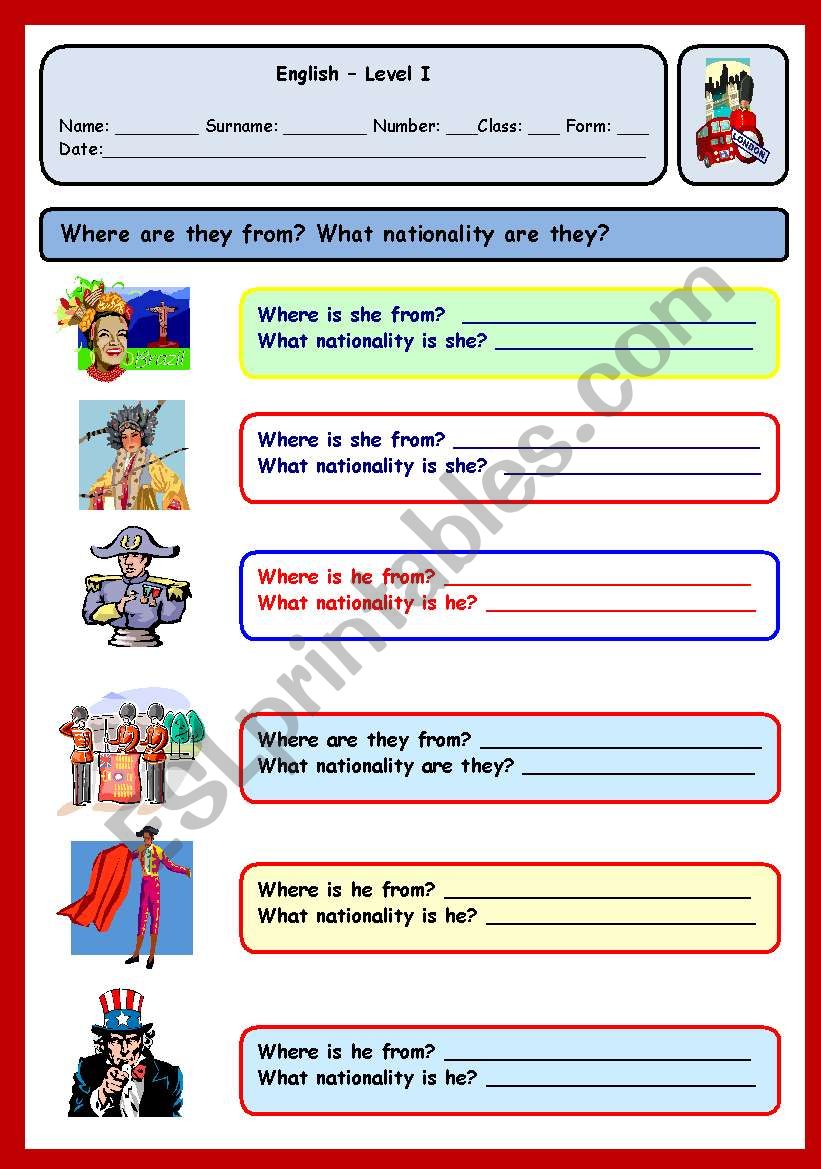 COUNTRIES AND NATIONALITIES worksheet