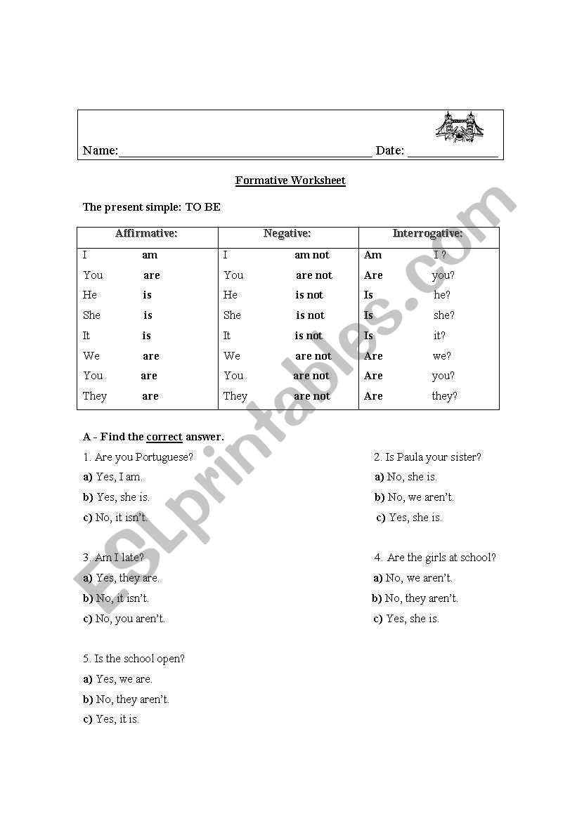 to be - simple present worksheet