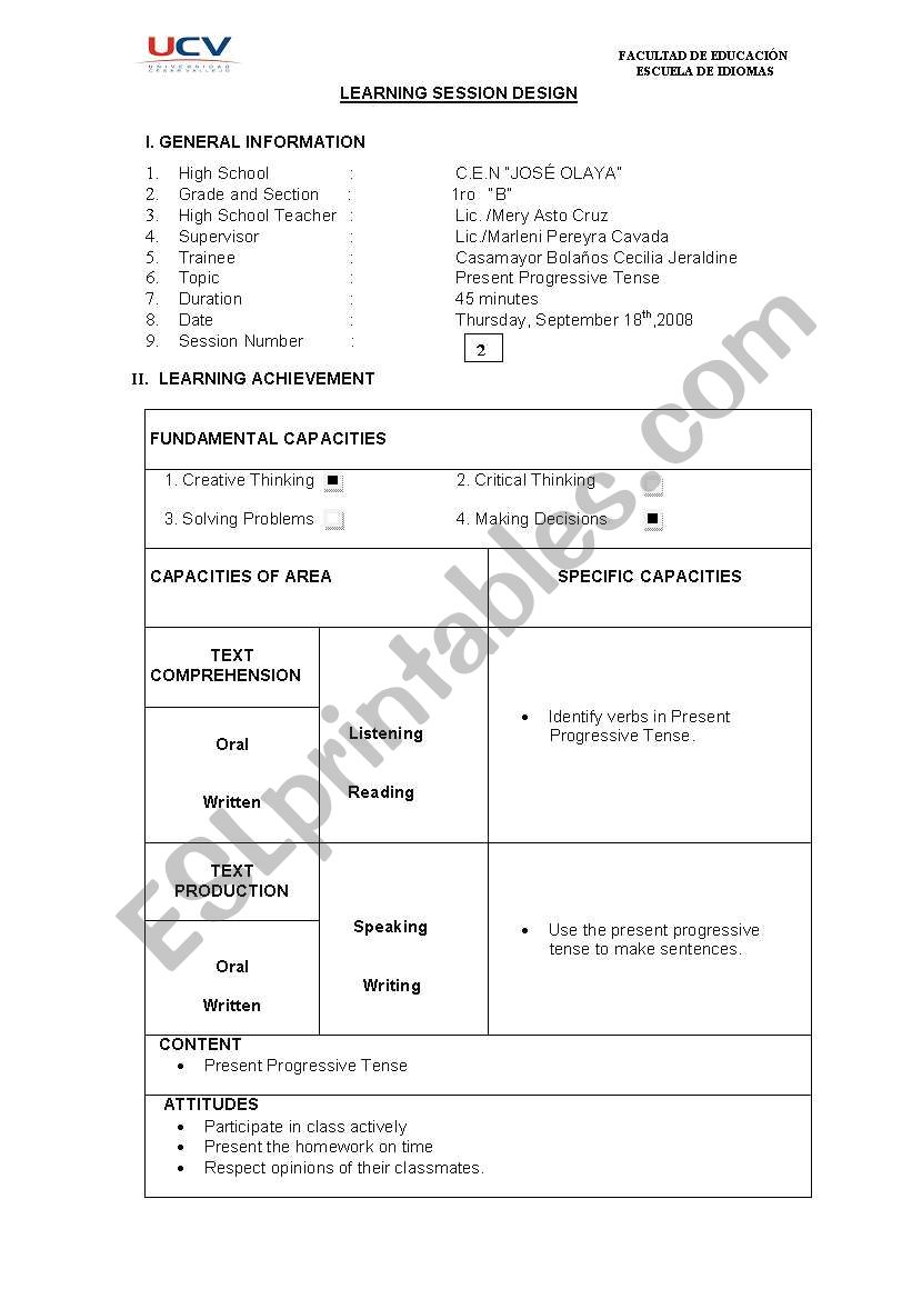 present progressive worksheet