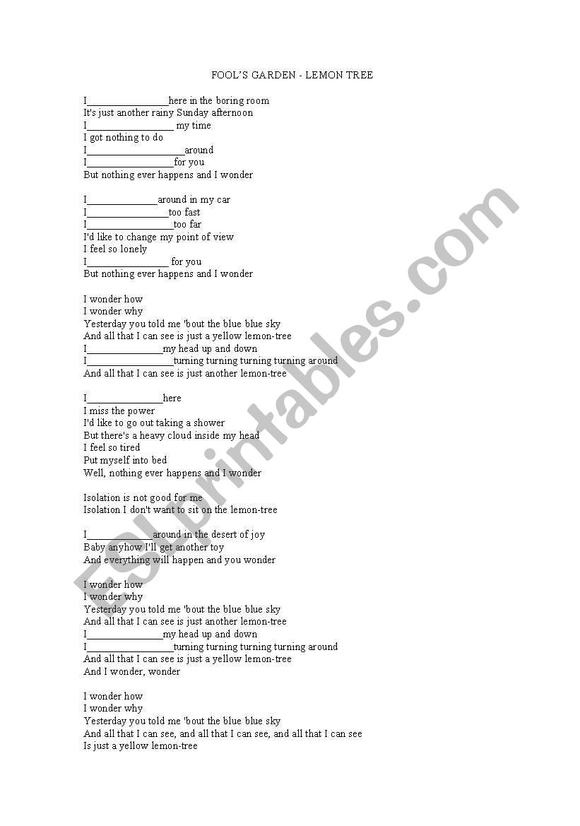LEMON TREE - FOOL´S GARDEN worksheet