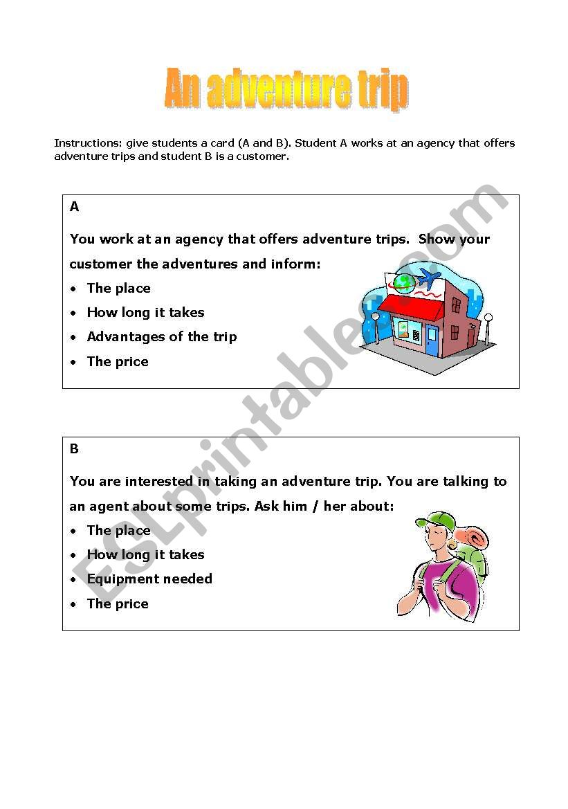 An adventure trip worksheet