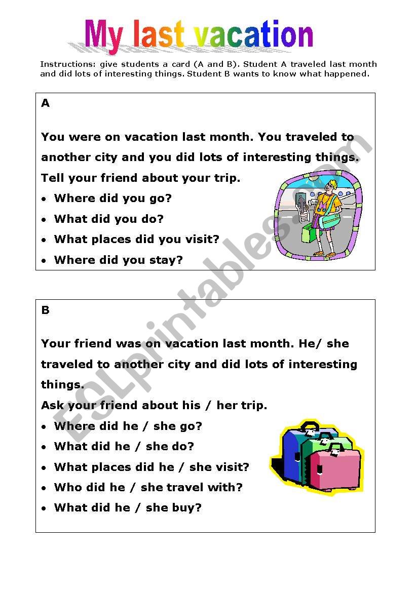 My last vacation worksheet