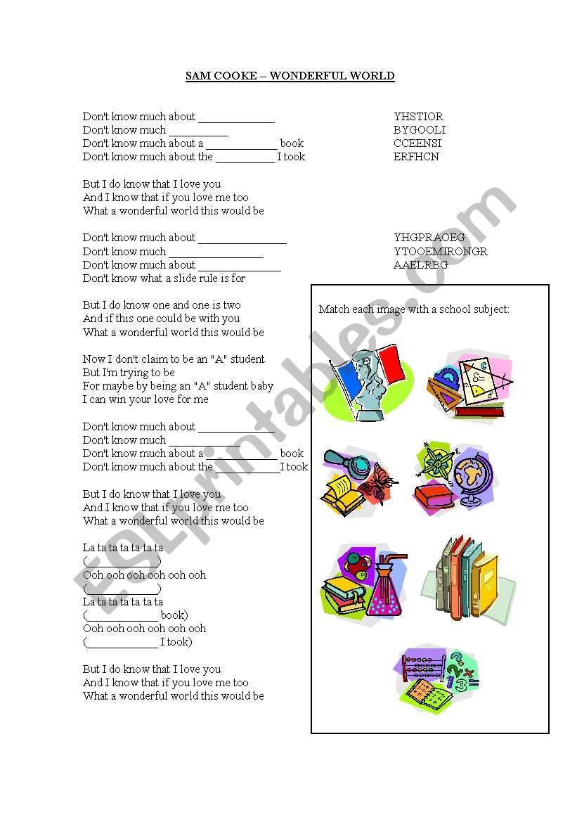 WONDERFUL WORLD - SAM COOKE worksheet