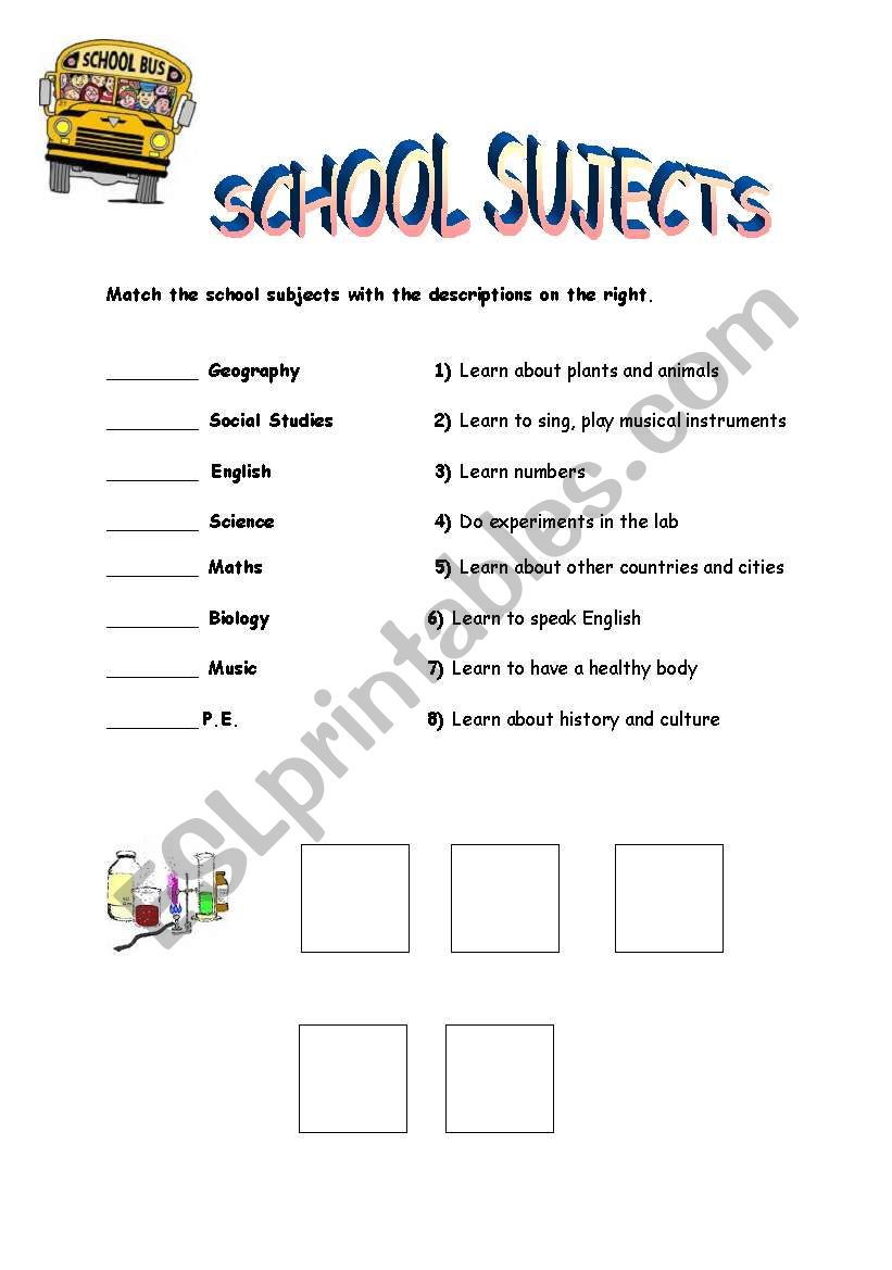 school subjects worksheet