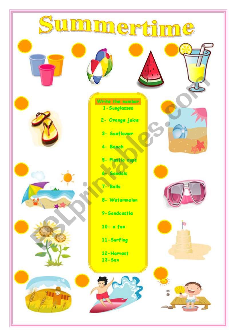 Vocabulary  :  Summer time worksheet