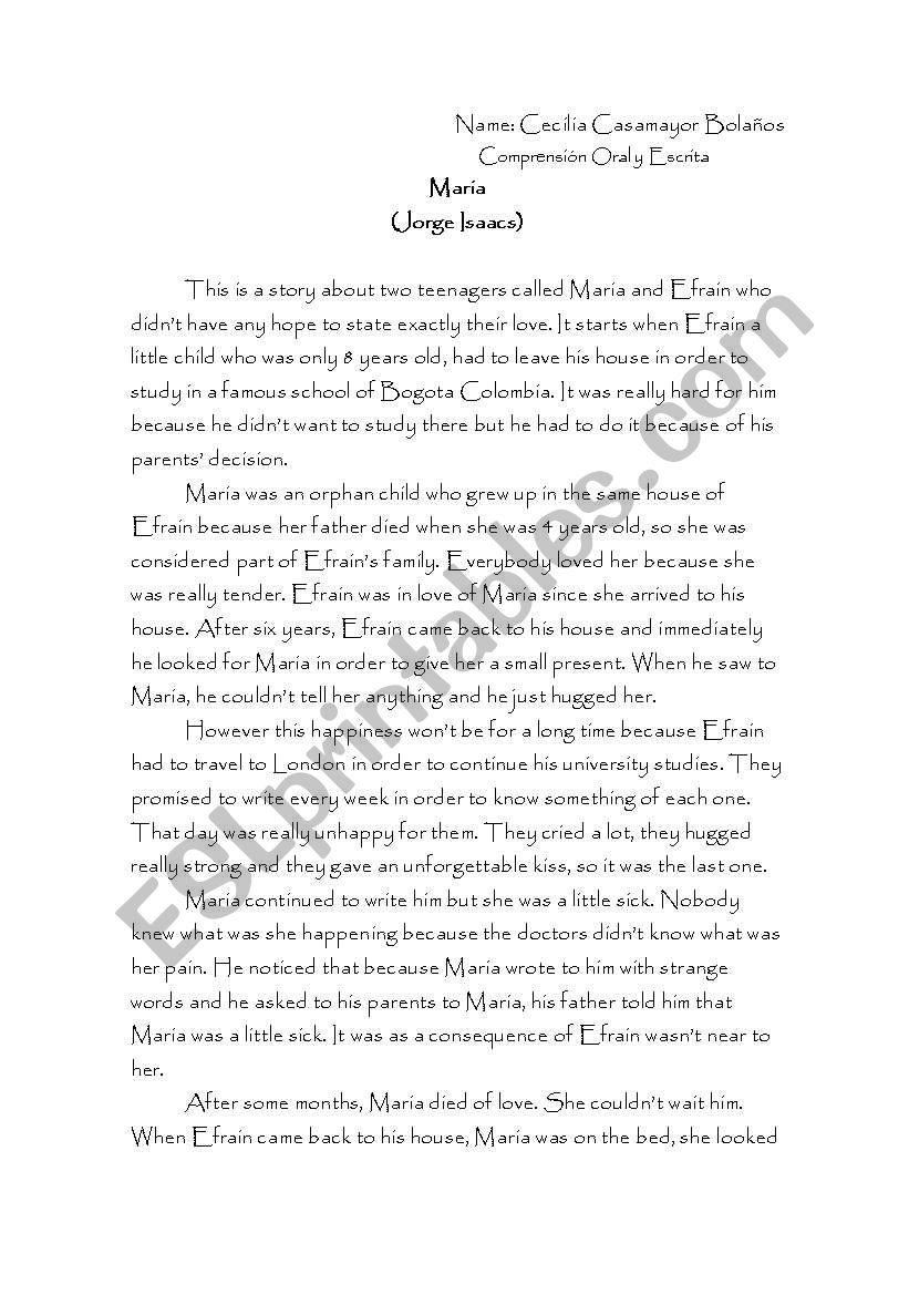 story about maria worksheet