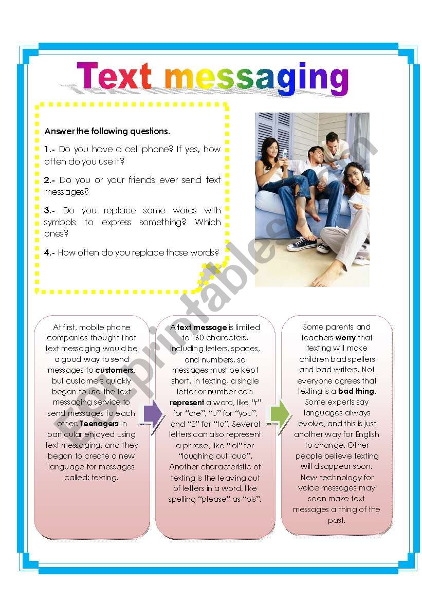 Text messaging (2 pages) worksheet