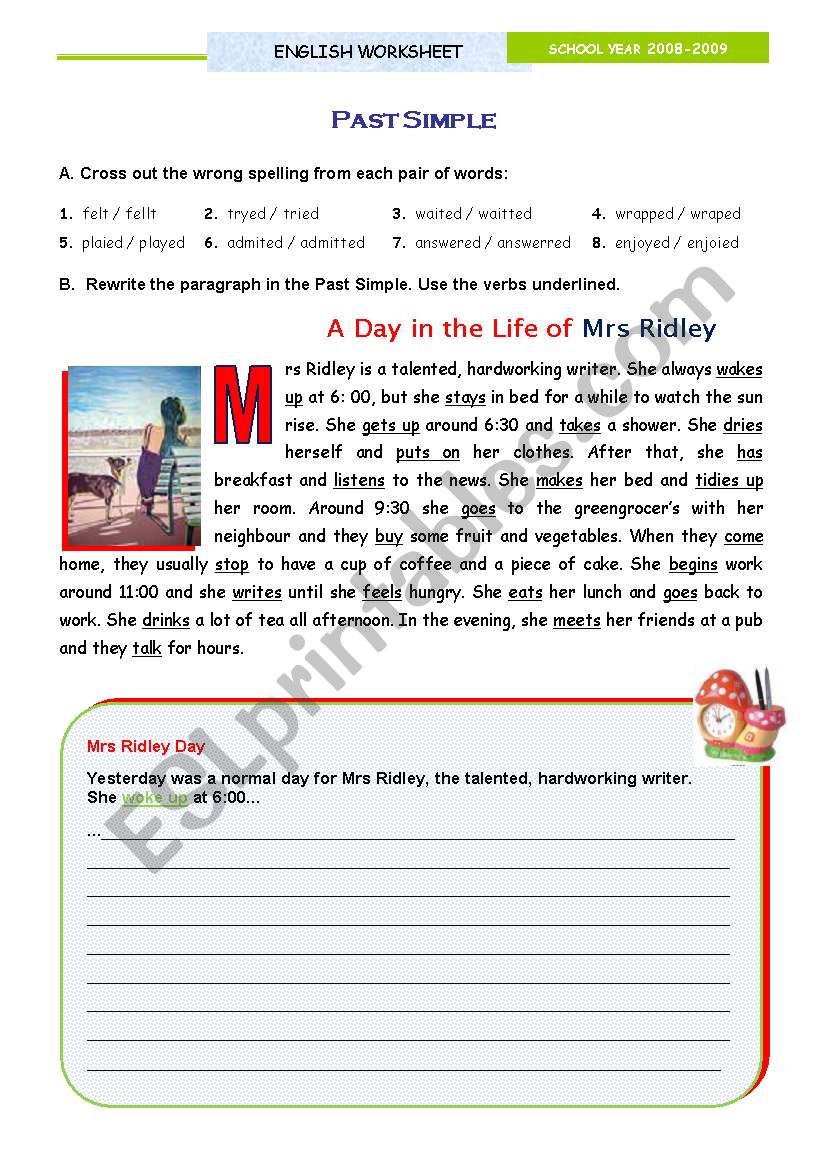 Simple past: - A day in the life of Mrs Ridley