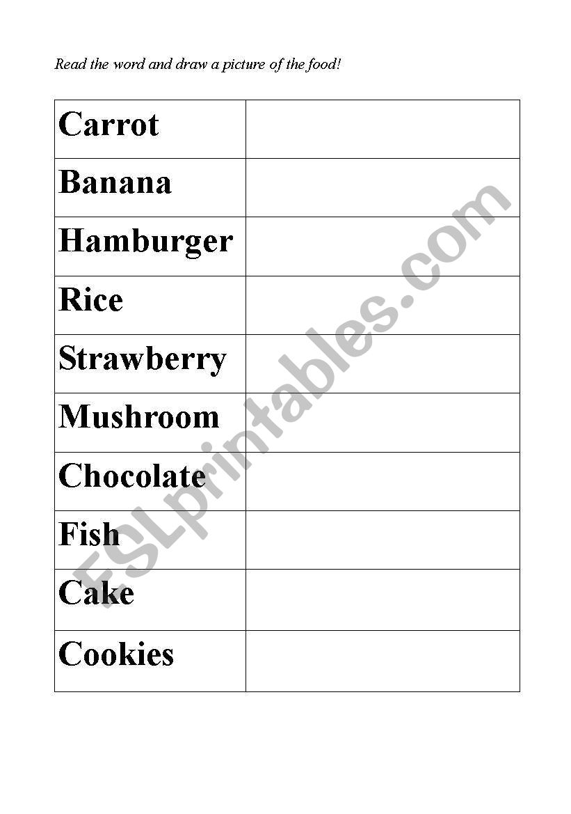 Read and Draw - Food worksheet
