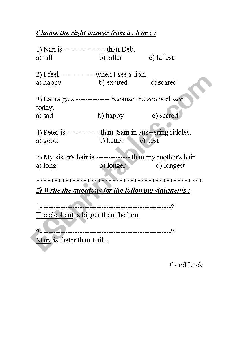 comparative worksheet