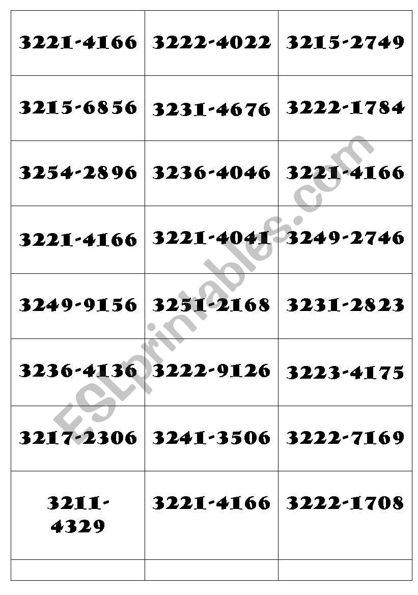 Telephone numbers worksheet