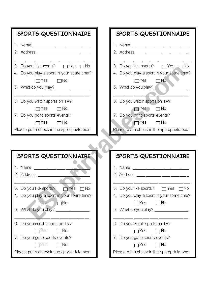 Questionnairs worksheet