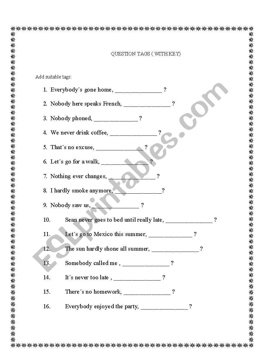 QUESTION TAGS worksheet