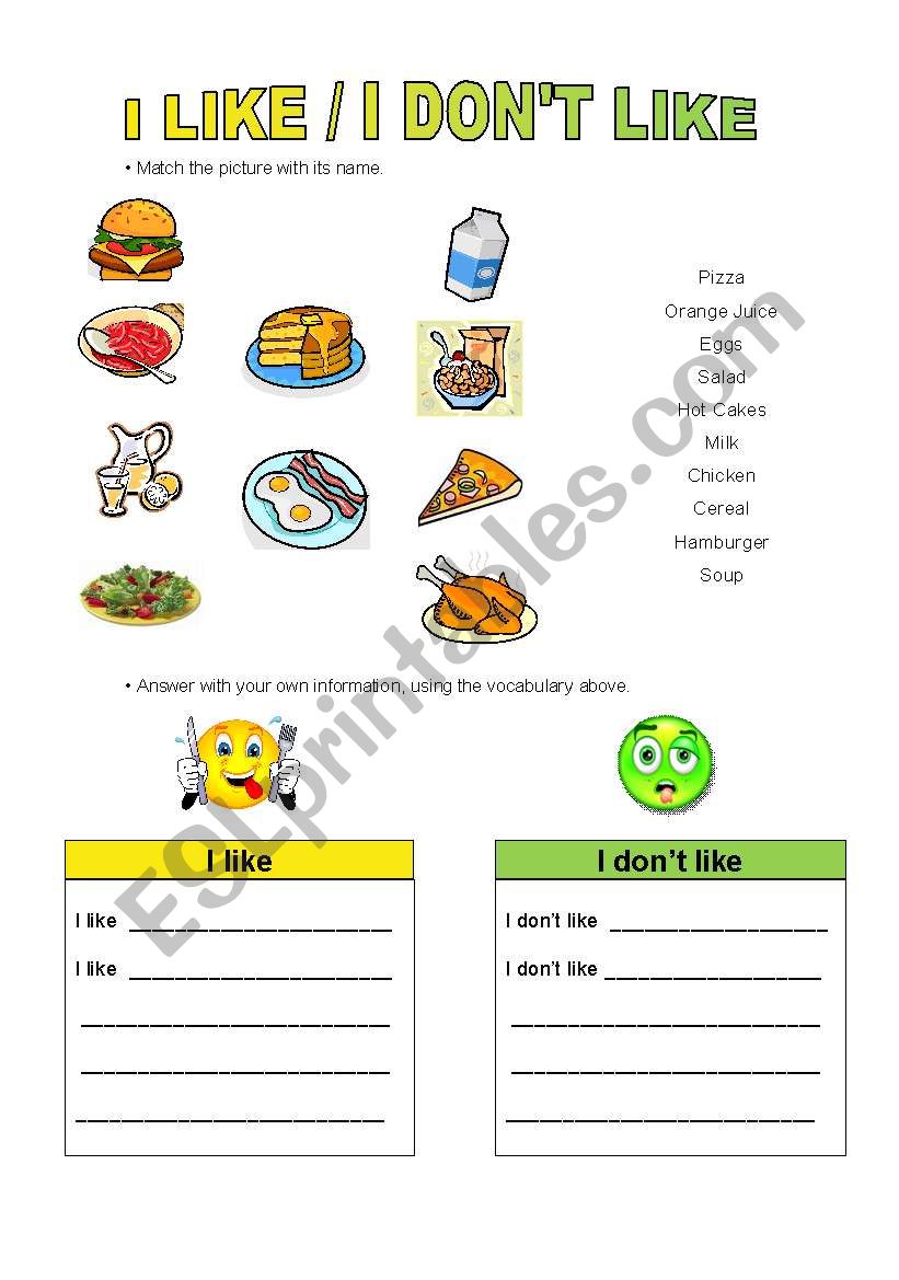 I like - I donÂ´t like worksheet