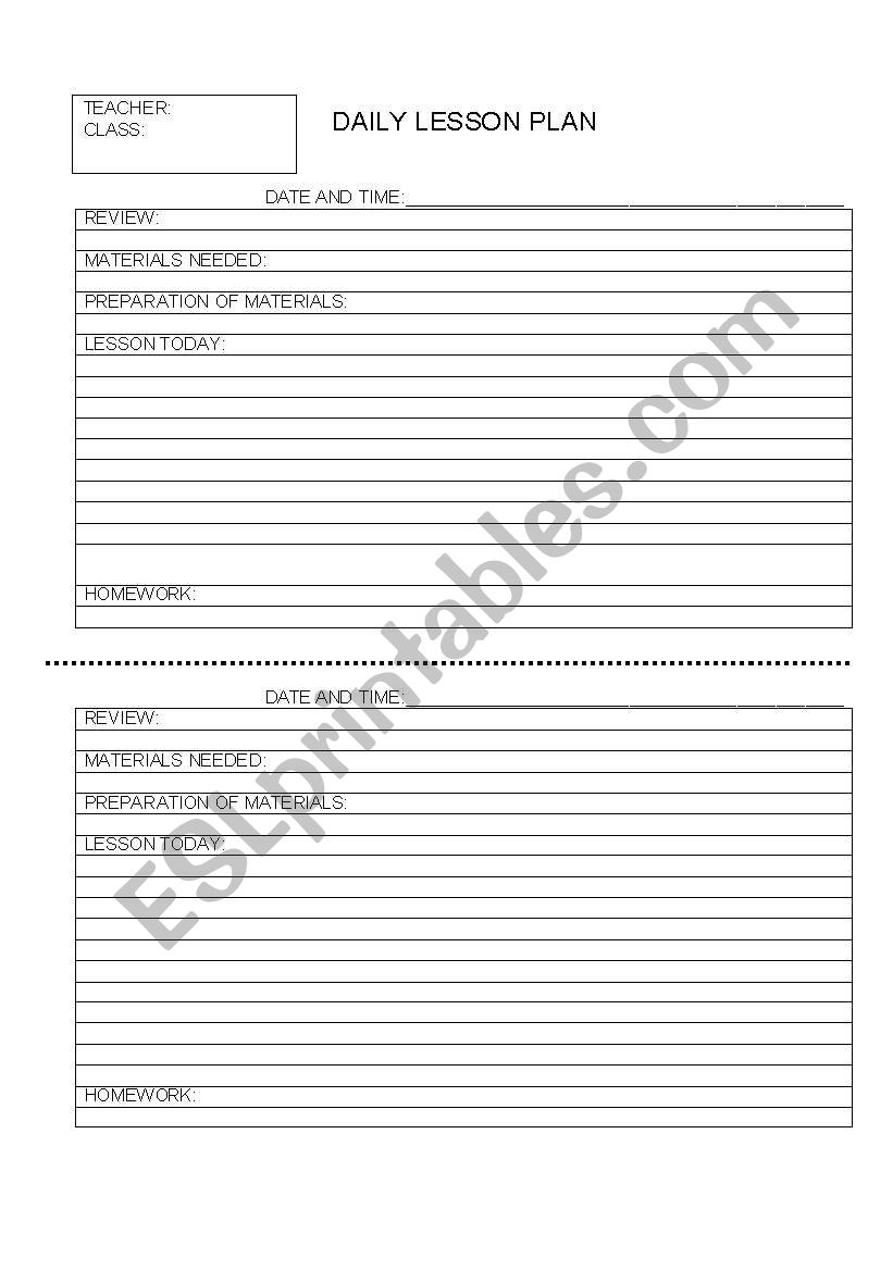 Daily Lesson Plan worksheet