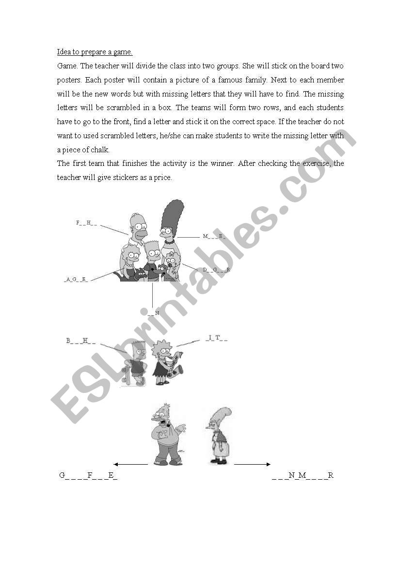 game: family worksheet