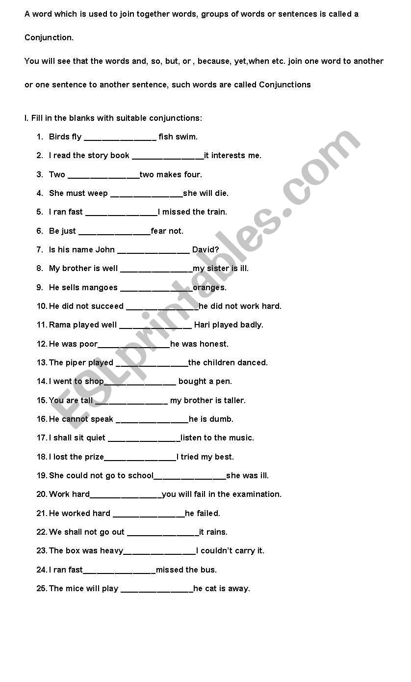 conjunctions worksheet