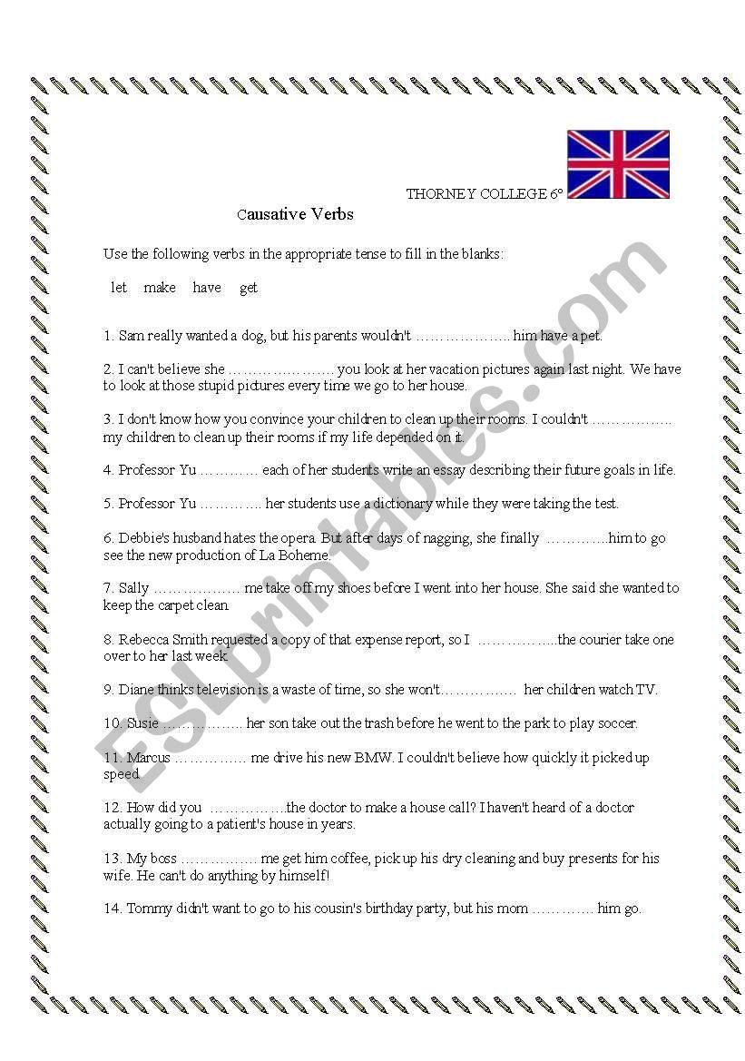 CAUSATIVE VERBS + KEY worksheet