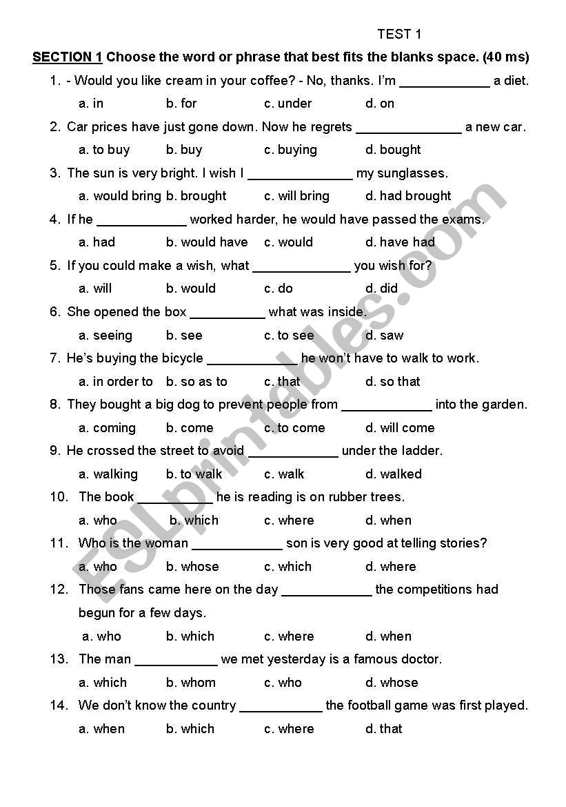 TEST worksheet