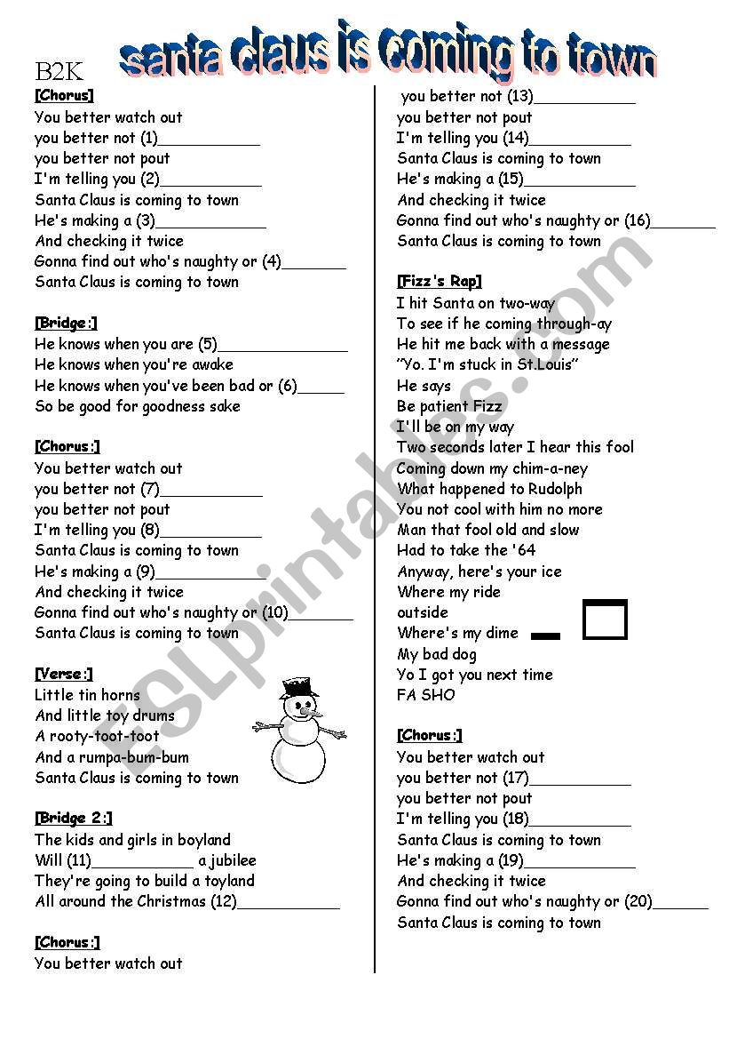 SANTA CLAUS IS COMING TO TOWN worksheet