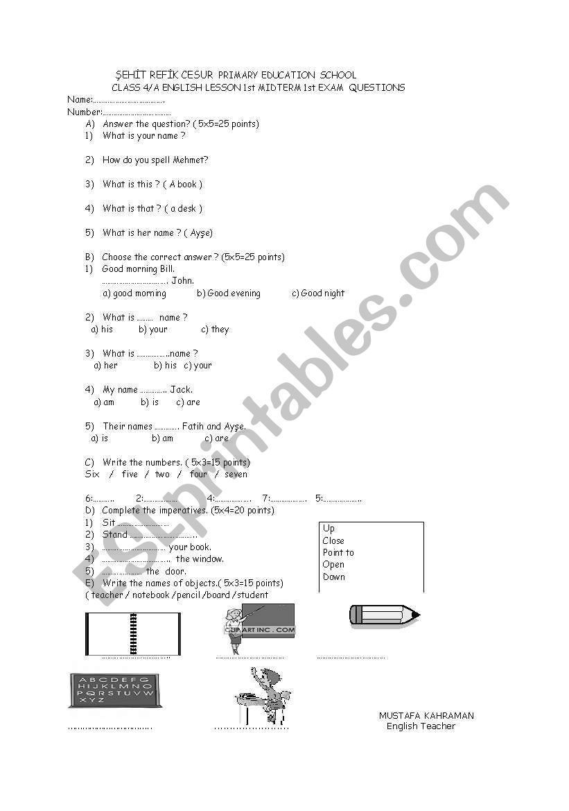 exam worksheet