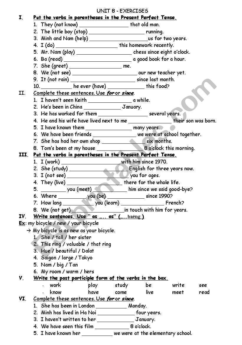 PRESENT PERFECT  worksheet