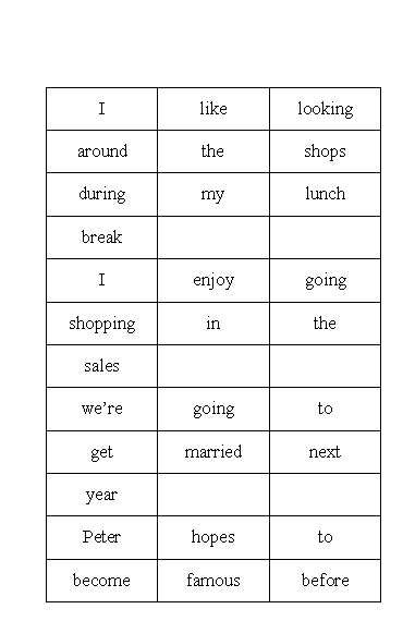 Verb patterns sentence scramble