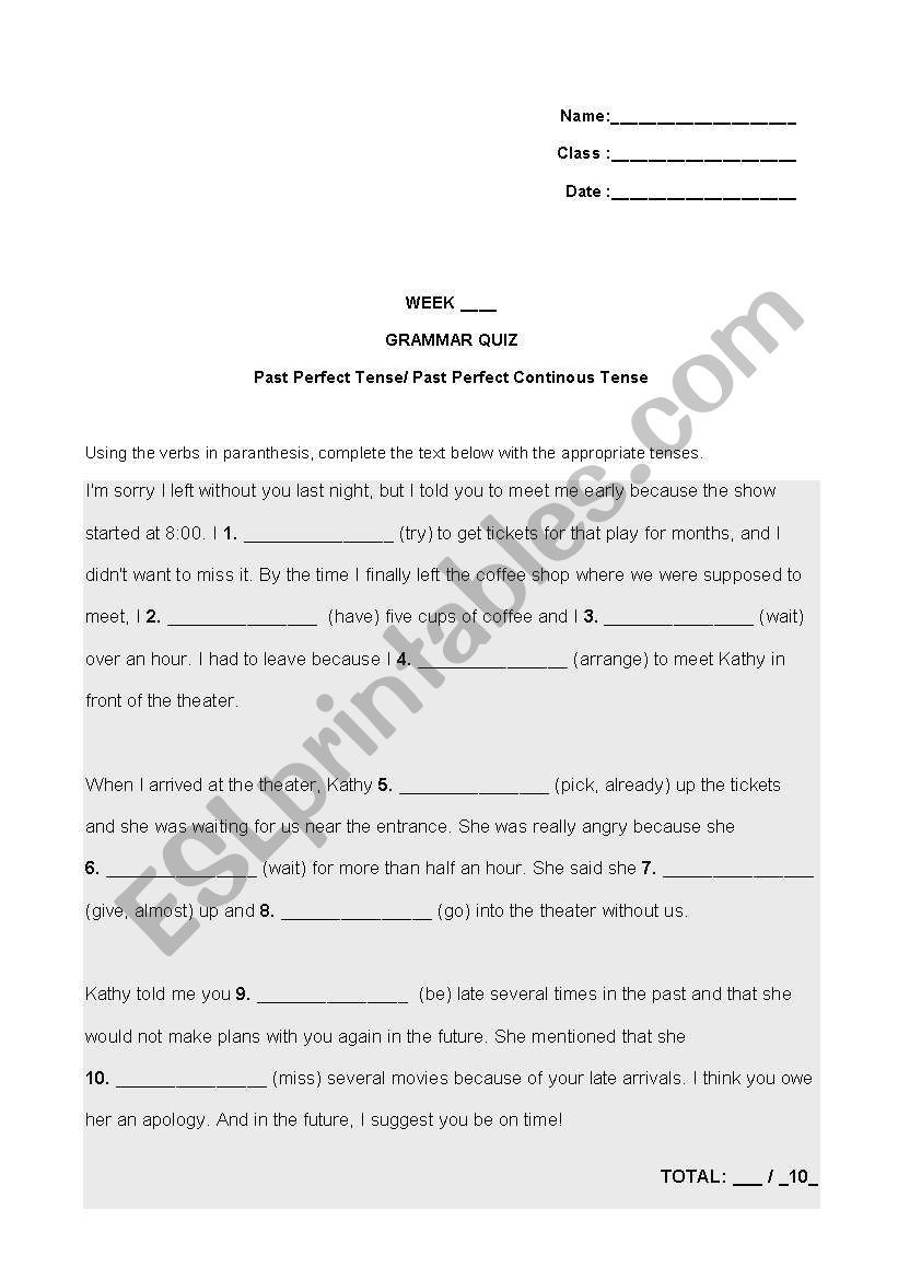 the PERFECT worksheet