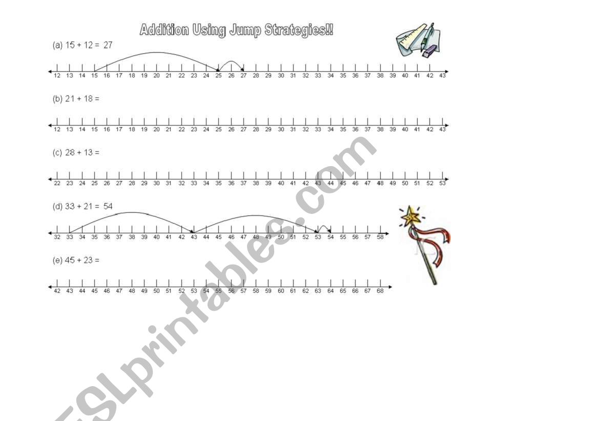 english worksheets addition using jump strategies