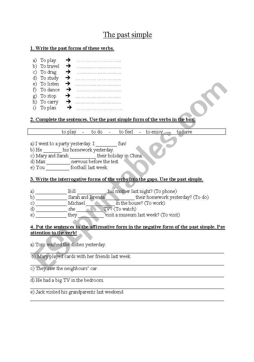 The past simple: exercises worksheet