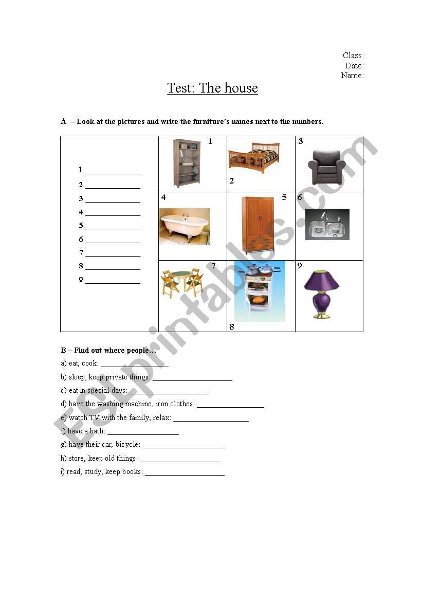 The house: Test or exercises  worksheet