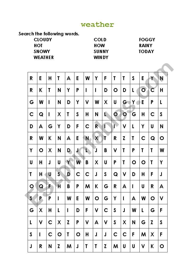 Weather Wordsearch worksheet