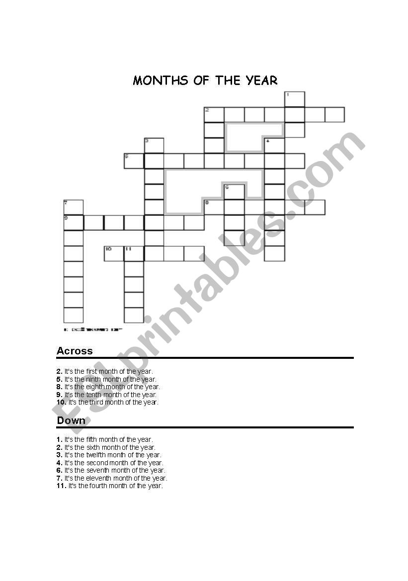 MONTHS OF THE YEAR CROSSWORD worksheet