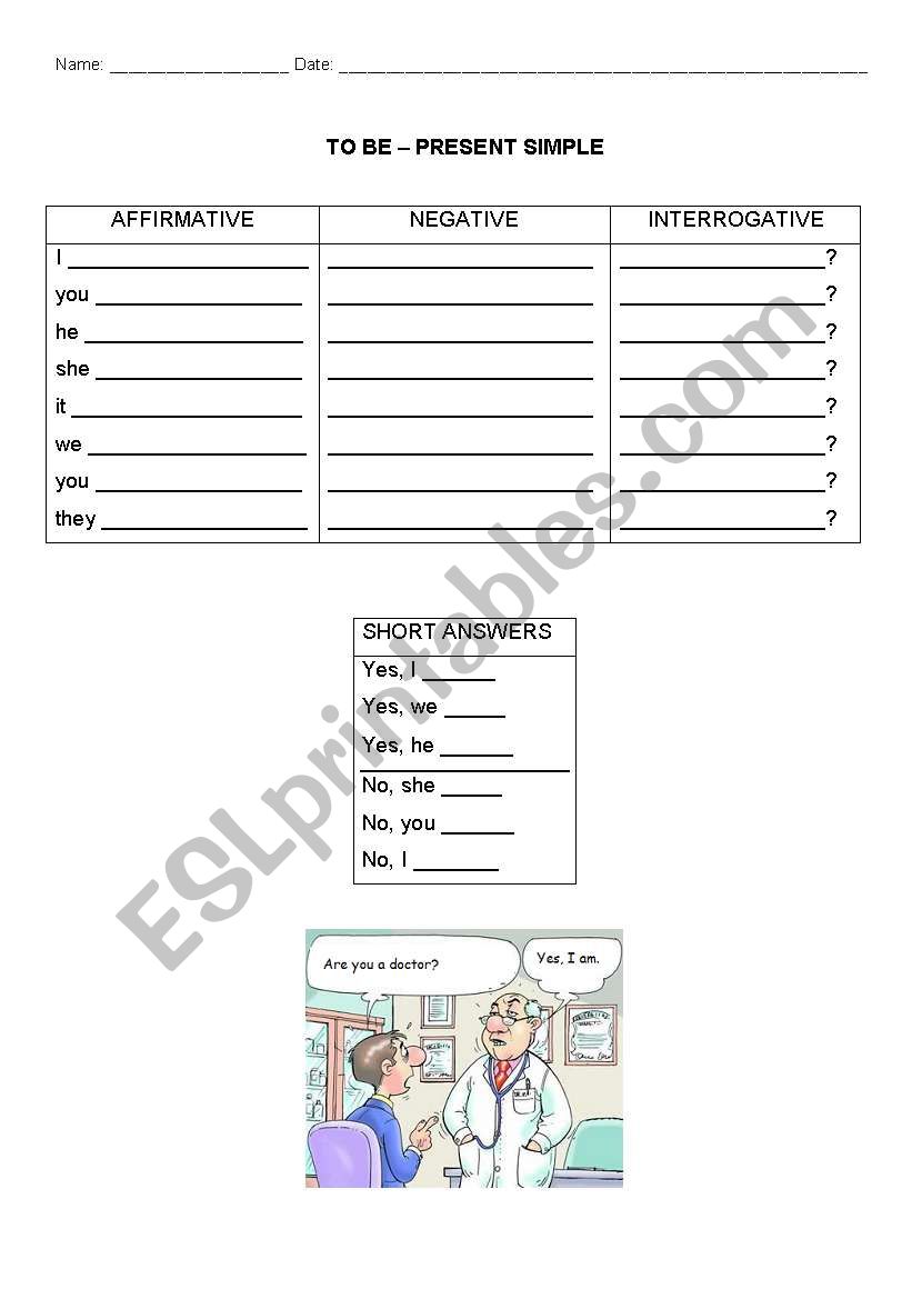 to be-present simple worksheet