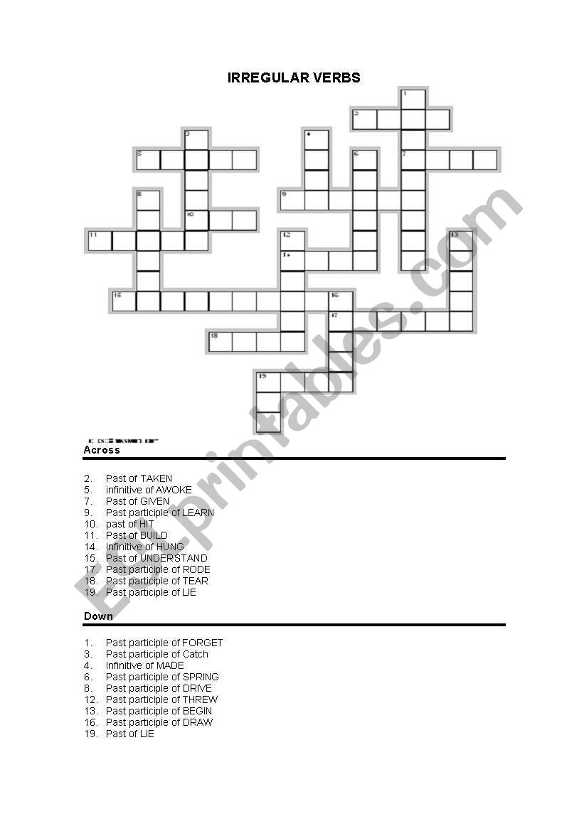 IRREGULAR VERBS CROSSWORD worksheet