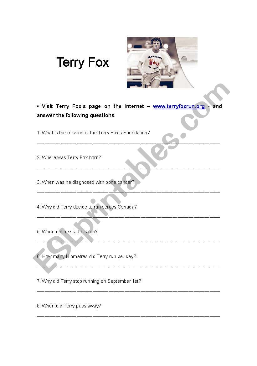 Terry Fox worksheet