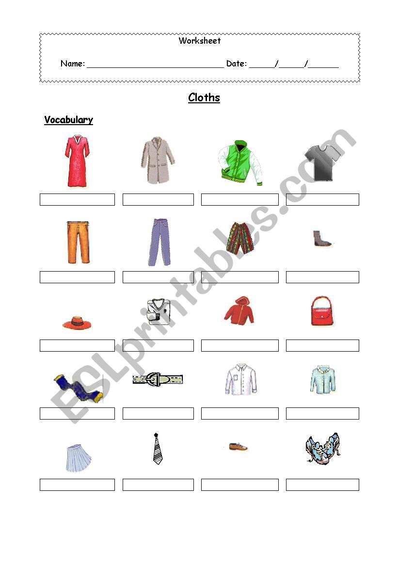 Clothes worksheet