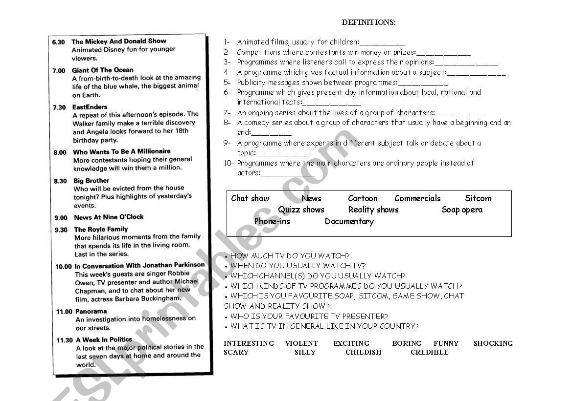 TV programmes worksheet