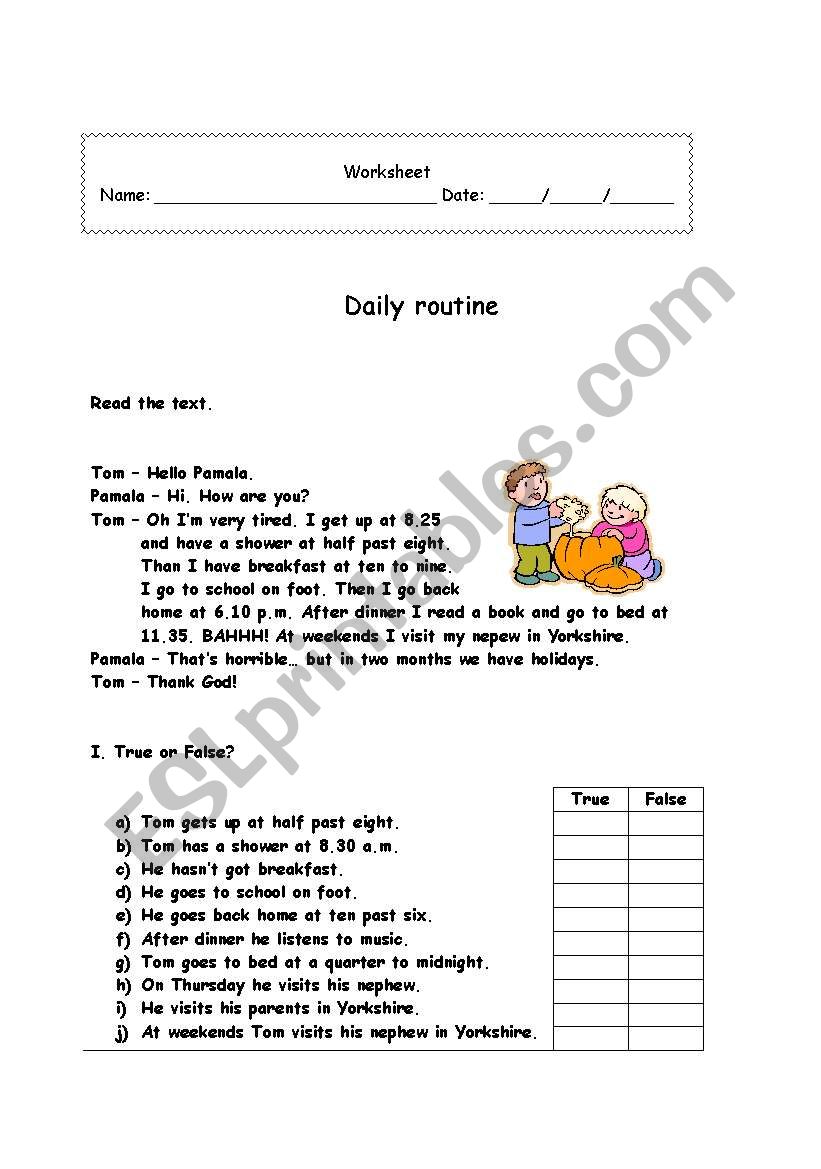 Daily Rouines worksheet
