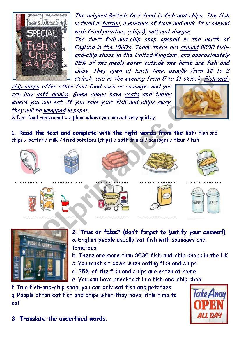 Fish-and-chip shops in the UK worksheet