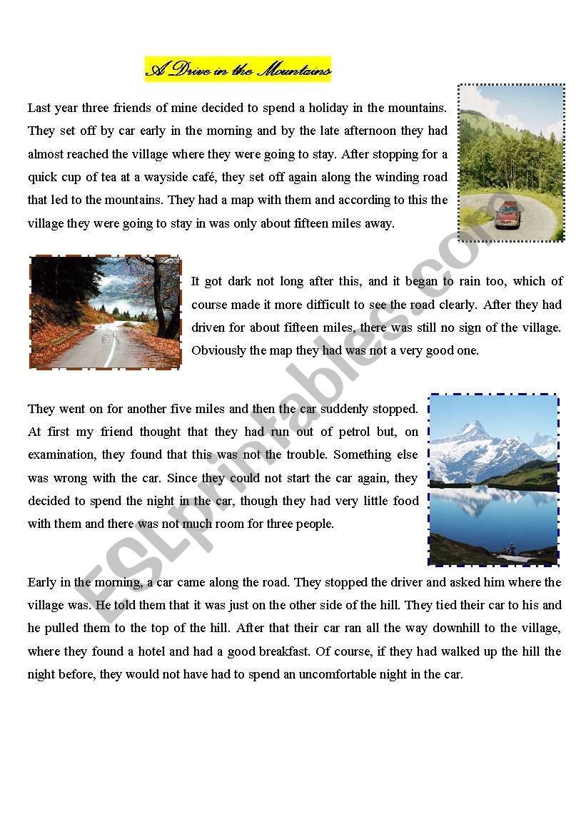 A drive in the mountains worksheet