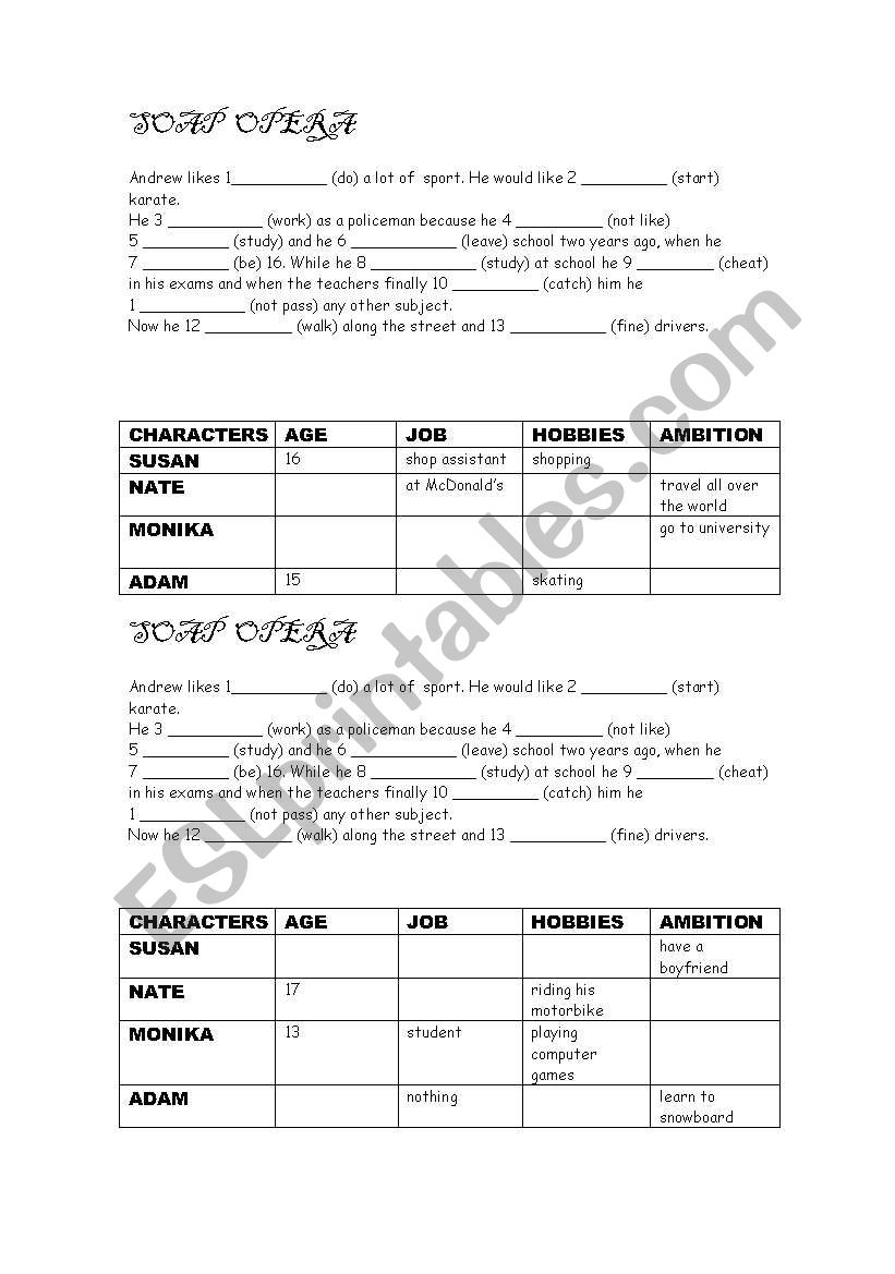 soap opera worksheet