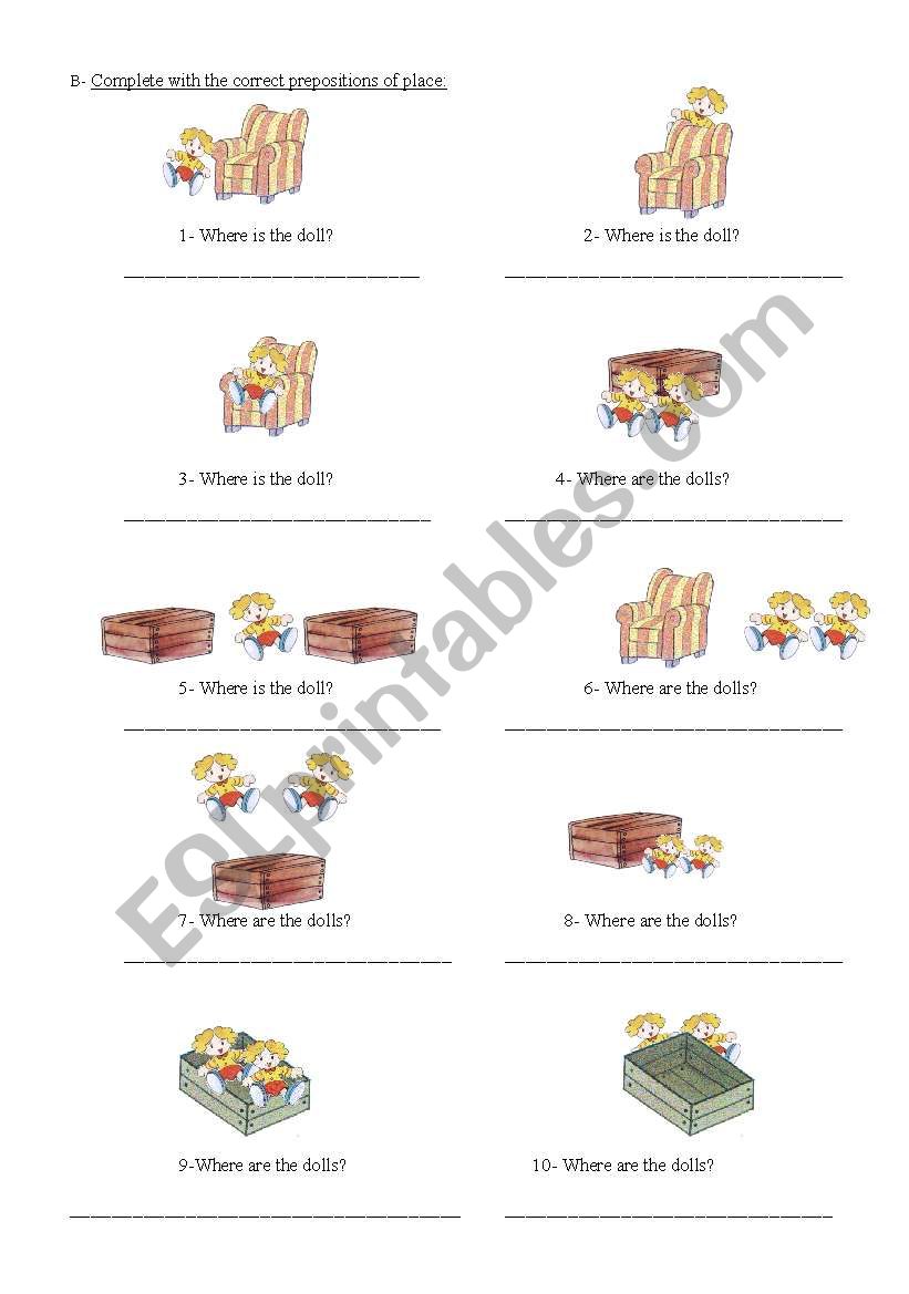 Prepositions of place worksheet