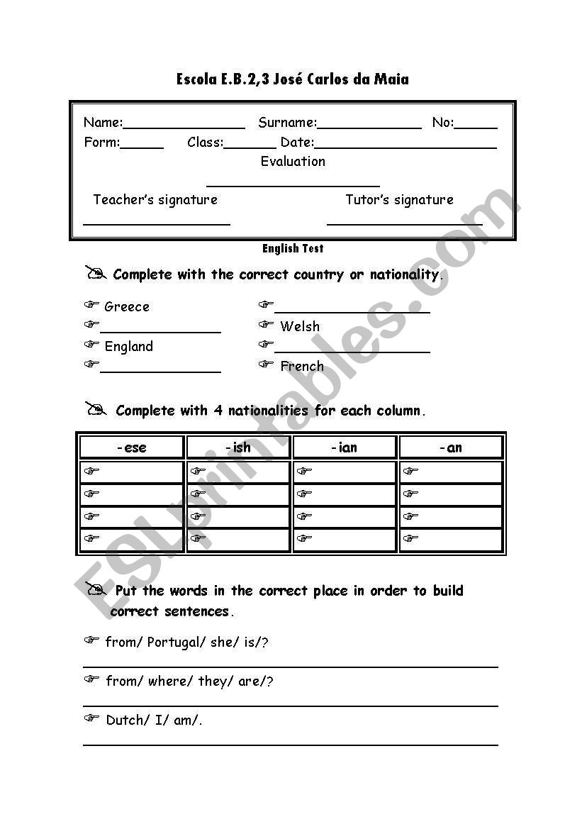 Written Test worksheet