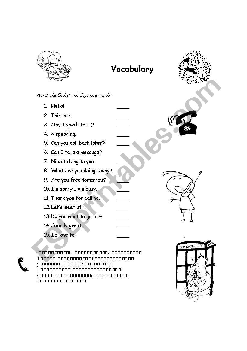 ESL Using a telephone worksheet