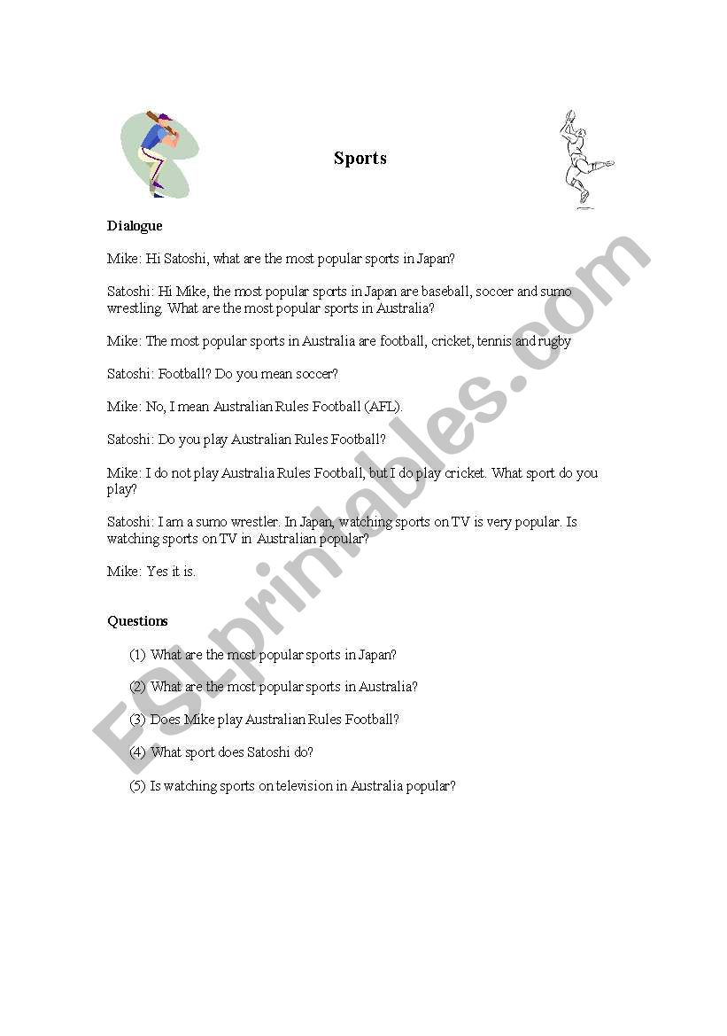 ESL sports lesson worksheet