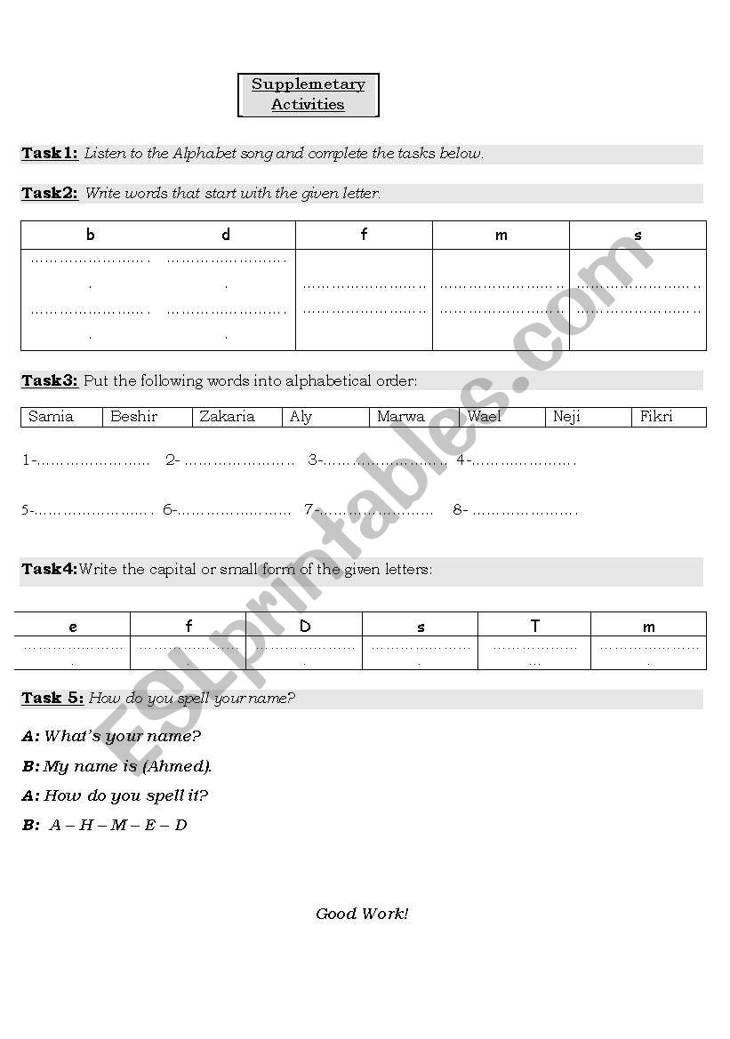 The English alphabet worksheet