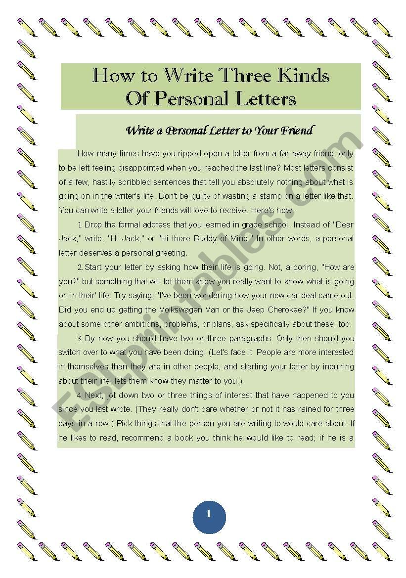 HOW TO WRITE THREE KINFS OF PERSONAL LETTERS