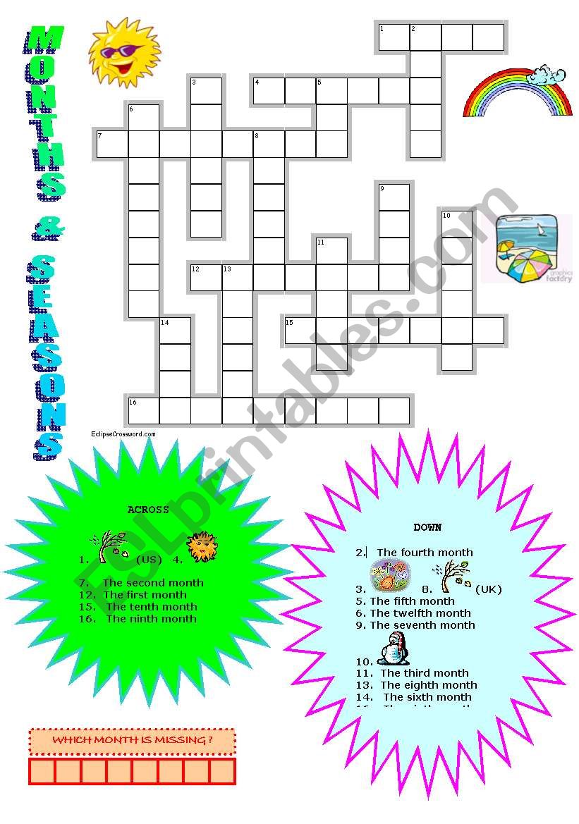 MONTHS & SEASONS CROSSWORDS worksheet